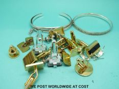 Two silver bangles, silver earrings,