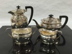 A silver four piece tea service, Atkin Brothers, the hot water jug 1937, the others 1939,