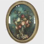 Twentieth Century School : Still life with roses in a vase, oil on canvas, 91 cm x 72 cm, framed.