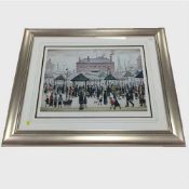 After Laurence Stephen Lowry : Market Scene, Northern Town, 1939, reproduction in colours,