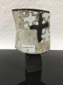 John Maltby (born 1936): A studio pottery cup form vase or vessel decorated with crosses,