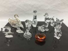 A crystal and sterling silver figure of a swan, height 12.