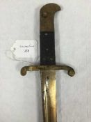 An 1855 Lancaster Pipe Back Sword Bayonet manufactured by Reeves, stamped RAMC, with brass fittings,