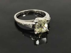 A white gold platinum set cushion cut diamond ring, approximately 1.