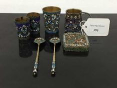 A selection of late nineteenth century Russian silver and cloisonne enamel wares,