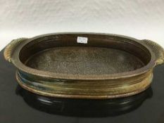 Jane Hamlyn (born 1940): A salt glazed stoneware two-handled dish, of oval form,