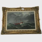 John W. Parsons : N.A.B. Lightship, oil on canvas, signed, 29 cm x 44 cm, framed.