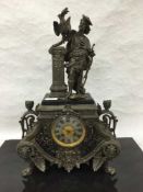 A Victorian spelter and marble 8 day mantel clock,