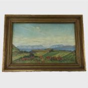 Howard Barron : North Rhum and Eigg, oil on panel, signed, 19 cm x 29 cm, framed.