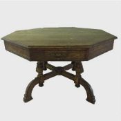 A late nineteenth century Arts and Crafts oak library table,