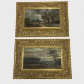 Abraham Hulk : A man out walking in an open country landscape, oil on canvas, signed, 21 cm x 38 cm,