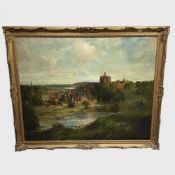 John Falconar Slater : Warkworth Castle, oil on canvas, signed, 100 cm x 125 cm, framed.