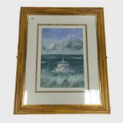David Welsh : A small boat in choppy waters, pastel with bodycolour, signed in pencil,