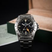 A RARE GENTLEMAN'S STAINLESS STEEL ROLEX OYSTER PERPETUAL DATE EXPLORER II 