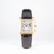 A GENTLEMAN'S 18K SOLID GOLD CARTIER TANK FRANCAISE CHRONOGRAPH WRIST WATCH CIRCA 2000, REF. 1830