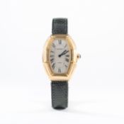A RARE 18K SOLID GOLD CARTIER PARIS TONNEAU BAMBOO WRIST WATCH CIRCA 1990s
D: Silver dial with Roman