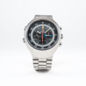 A GENTLEMAN'S STAINLESS STEEL OMEGA FLIGHTMASTER CHRONOGRAPH BRACELET WATCH CIRCA 1971, REF. 145.026