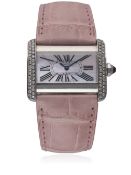 A LADIES STAINLESS STEEL & DIAMOND CARTIER TANK DIVAN WRIST WATCH CIRCA 2005, REF. 2599  D: Pink