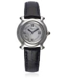 A LADIES STAINLESS STEEL CHOPARD HAPPY SPORT WRIST WATCH CIRCA 2005, REF. 8245 D: White dial with
