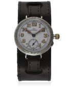 A RARE GENTLEMAN'S SOLID SILVER IWC BORGEL WRIST WATCH CIRCA 1918 D: White enamel dial with luminous