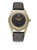 A GENTLEMAN'S STEEL & GOLD CAPPED UNIVERSAL GENEVE POLEROUTER WRIST WATCH CIRCA 1950s D: Black cross