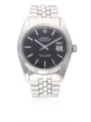 A GENTLEMAN'S STEEL & WHITE GOLD ROLEX OYSTER PERPETUAL DATEJUST BRACELET WATCH CIRCA 1970, REF.