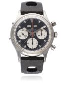A RARE GENTLEMAN’S STAINLESS STEEL WAKMANN TRIPLE CALENDAR CHRONOGRAPH WRIST WATCH CIRCA 1970s D: