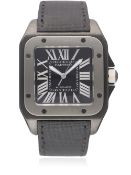 A TITANIUM & PVD COATED CARTIER SANTOS 100 AUTOMATIC WRIST WATCH CIRCA 2006, REF. 2656 D: Black dial