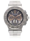 A GENTLEMAN'S STEEL & WHITE GOLD BULGARI CALIBRO 303 AUTOMATIC CHRONOGRAPH BRACELET WATCH CIRCA