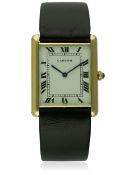 A RARE GENTLEMAN'S LARGE SIZE 18K SOLID GOLD CARTIER PARIS TANK AUTOMATIC WRIST WATCH CIRCA 1970s D: