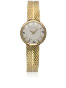 A FINE LADIES 18K SOLID GOLD CARTIER BRACELET WATCH CIRCA 1950s D: Silver dial with gilt 