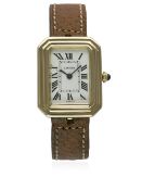 A LADIES 18K SOLID GOLD CARTIER PARIS WRIST WATCH CIRCA 1970s D: White dial with black Roman