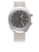 A GENTLEMAN'S STAINLESS STEEL OMEGA CHRONOSTOP DRIVERS BRACELET WATCH CIRCA 1970, REF. 145.010 D: