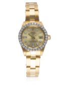 A LADIES 18K SOLID GOLD & DIAMOND ROLEX OYSTER PERPETUAL DATEJUST BRACELET WATCH CIRCA 1980, REF.