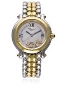 A MID SIZE STEEL & GOLD CHOPARD HAPPY SPORT BRACELET WATCH CIRCA 2006, REF. 8236 D: White dial