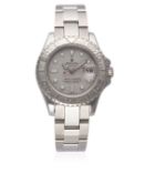 A LADIES STAINLESS STEEL & PLATINUM ROLEX OYSTER PERPETUAL DATE YACHTMASTER BRACELET WATCH CIRCA
