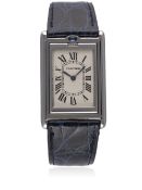 A GENTLEMAN'S STAINLESS STEEL CARTIER TANK BASCULANTE 