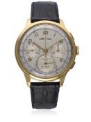 A RARE GENTLEMAN`S LARGE SIZE GOLD CAPPED CHRONOGRAPHE SUISSE TRIPLE CALENDAR CHRONOGRAPH WRIST