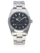 A RARE GENTLEMAN'S STAINLESS STEEL ROLEX OYSTER PERPETUAL EXPLORER 