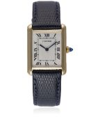 A GENTLEMAN'S 18K SOLID GOLD CARTIER TANK WRIST WATCH CIRCA 1980s D: White dial with black Roman