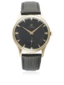 A GENTLEMAN'S LARGE SIZE 18K SOLID PINK GOLD OMEGA WRIST WATCH CIRCA 1954, REF 2619 D: Black