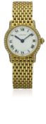 A FINE LADIES 18K SOLID GOLD & DIAMOND CARTIER BRACELET WATCH CIRCA 1990 D: White dial with black