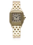 A LADIES 18K SOLID GOLD CARTIER PANTHERE BRACELET WATCH CIRCA 1990s D: Silver dial with black
