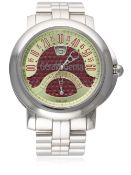 A GENTLEMAN'S STAINLESS STEEL GERALD GENTA ARENA BIRETRO AUTOMATIC BRACELET WATCH CIRCA 2010, REF.