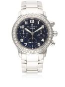 A LADIES STAINLESS STEEL & DIAMOND BLANCPAIN FLYBACK CHRONOGRAPH BRACELET WATCH CIRCA 2010 D: