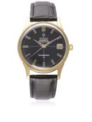 A GENTLEMAN'S 18K SOLID GOLD OMEGA CONSTELLATION CHRONOMETER WRIST WATCH CIRCA 1963 D: Black cross