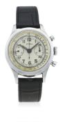 A GENTLEMAN'S LARGE SIZE STAINLESS STEEL CROTON WATERPROOF CHRONOGRAPH WRIST WATCH CIRCA 1950