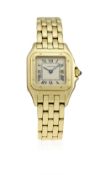 A LADIES 18K SOLID GOLD CARTIER PANTHERE BRACELET WATCH CIRCA 1990s D: Silver dial with black