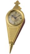 AN 8 DAY GILT METAL JAEGER DESK ALARM CLOCK CIRCA 1960s, REF. 427 IN THE FORM OF BELLOWS D: 