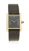A FINE & RARE GENTLEMAN'S 18K SOLID GOLD CARTIER TANK WRIST WATCH CIRCA 1950, REF. 100365 D: Black